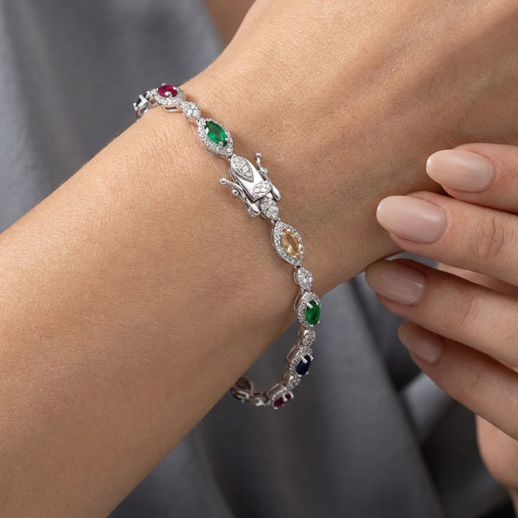 Pulsera Circonias con Micro Circonias Plata .925 con Baño de Rodio