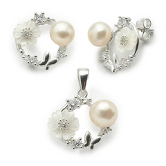 Juego Flor Perla Natural con Circonias Plata .925