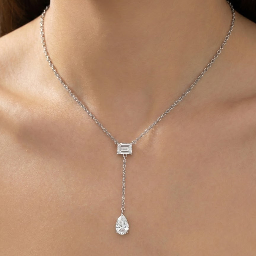 Collar Corbatero Duo de Circonias Plata .925 con Baño de Rodio