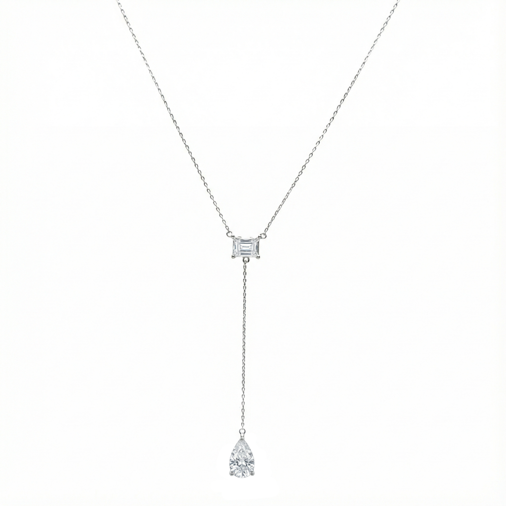 Collar Corbatero Duo de Circonias Plata .925 con Baño de Rodio