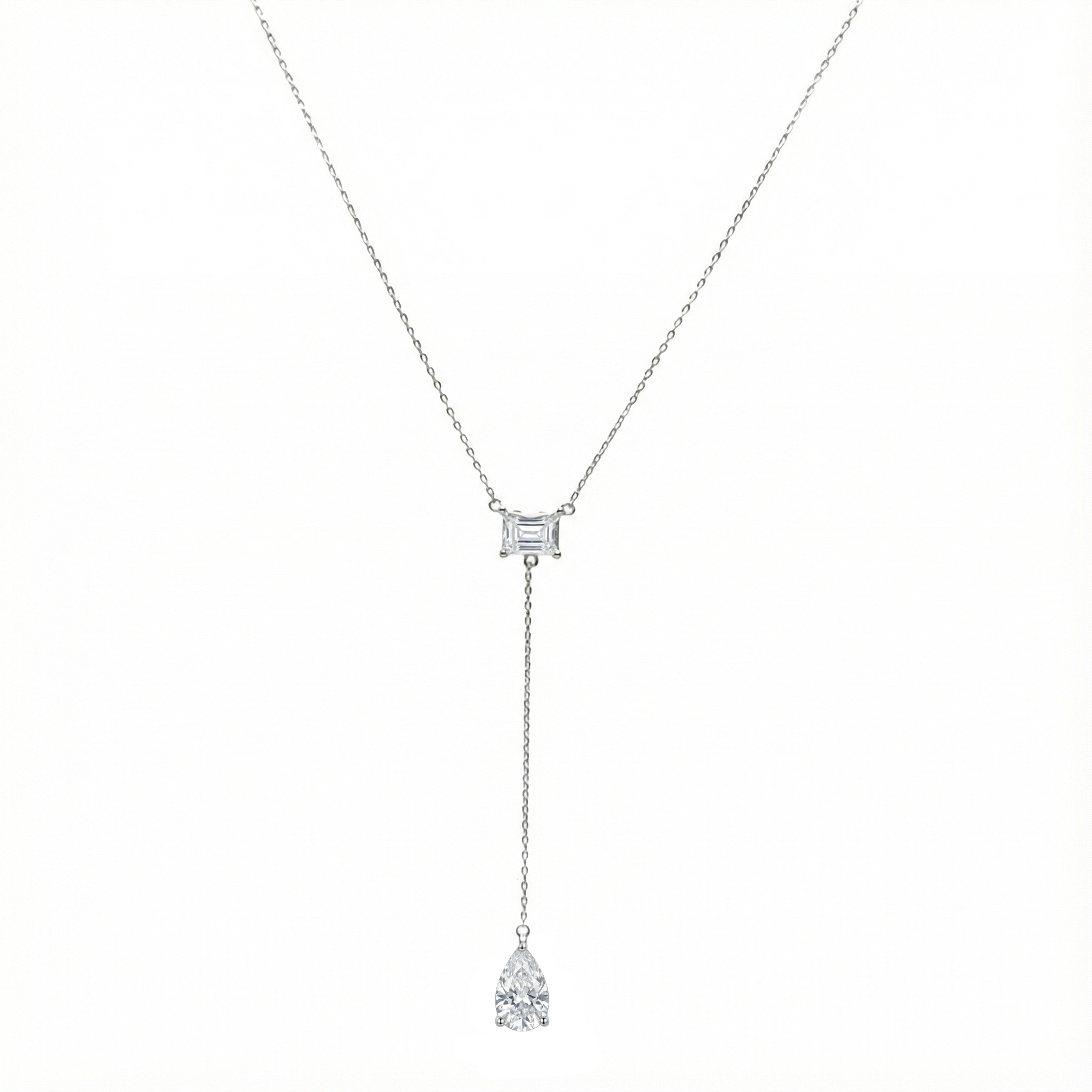 Collar Corbatero Duo de Circonias Plata .925 con Baño de Rodio