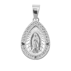 Dije  Medalla de la Virgen de Guadalupe en forma de Gota 2.4cm Plata .925