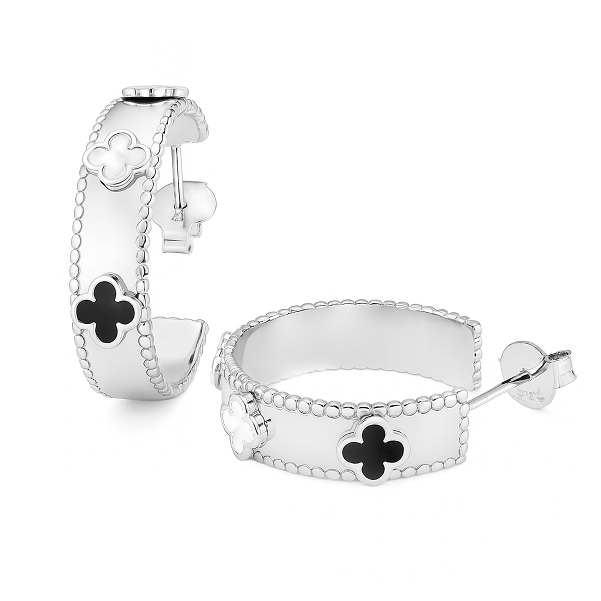Arracada Inspirada Van C con Flores Esmaltada de 2cm Plata .925 con Baño de Rodio