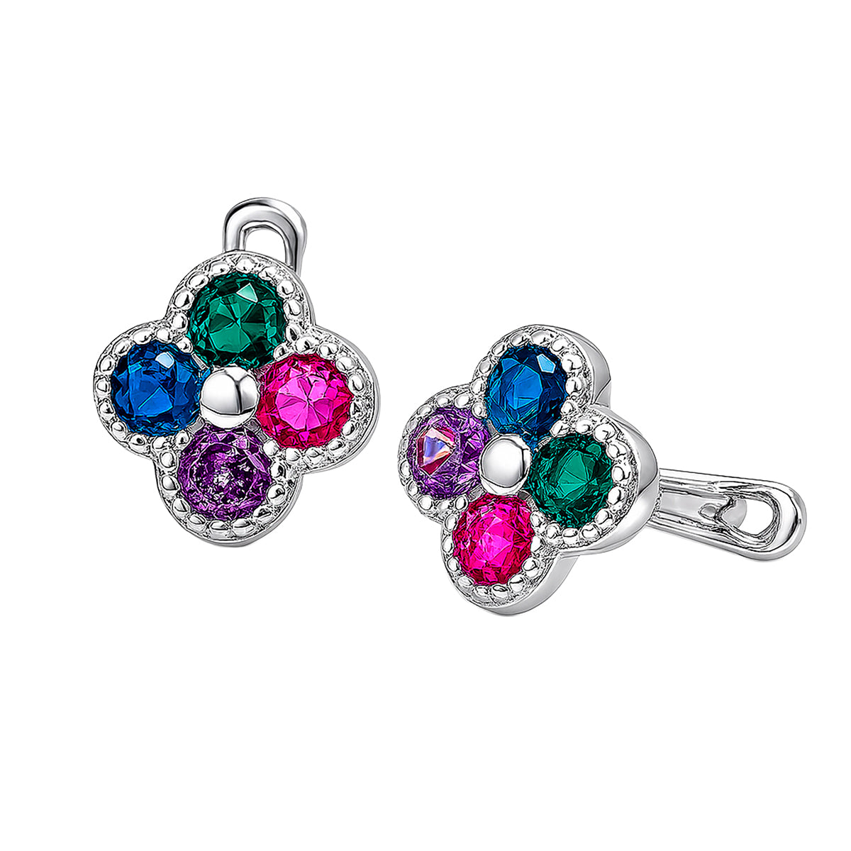Arete Huggies Flor Multi Circonias Plata .925
