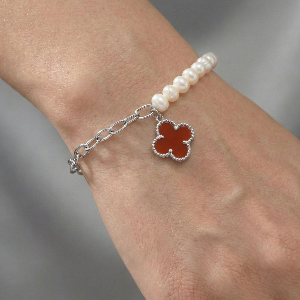 Pulsera Flor Inspirada Van C con Piedras Naturales Plata .925 con Baño de Rodio