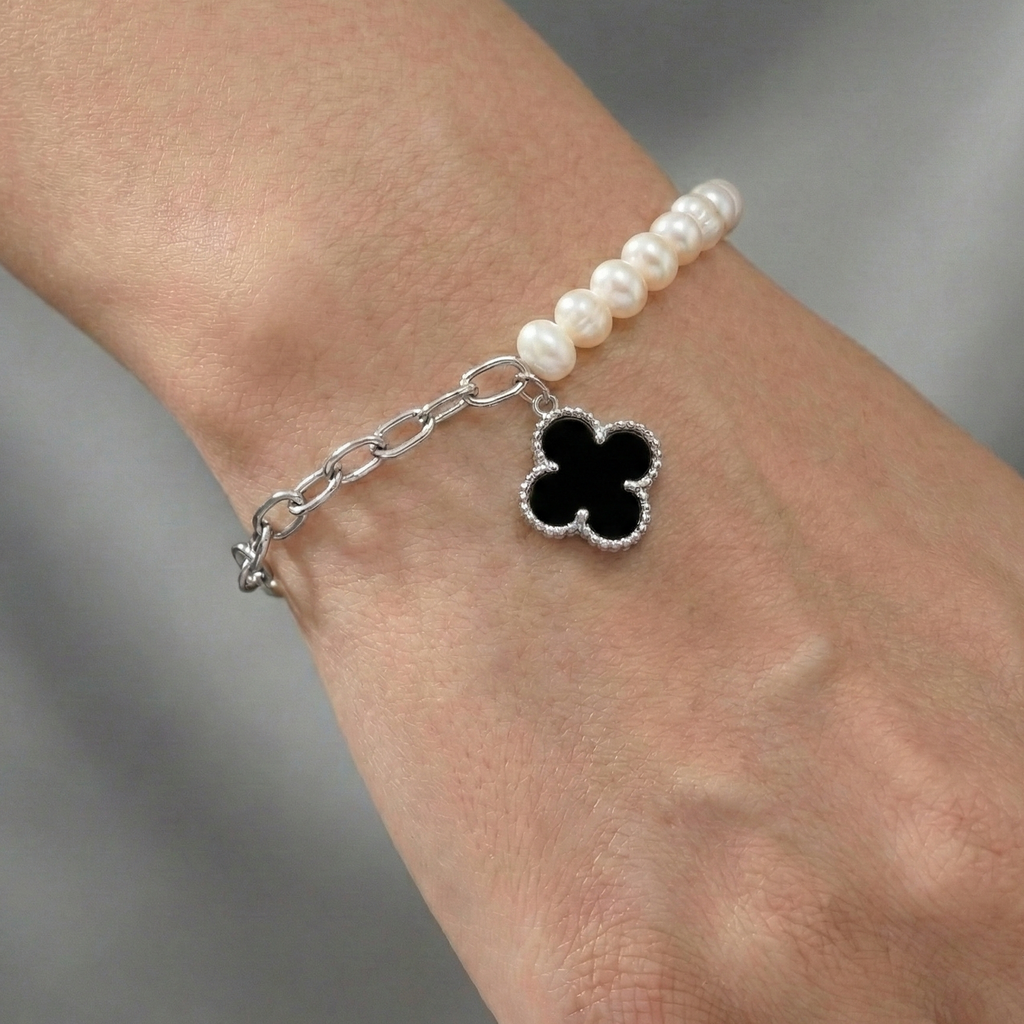 Pulsera Flor Inspirada Van C con Piedras Naturales Plata .925 con Baño de Rodio