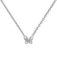 Collar Mariposa con Circonias y Cadena Eslabones Plata .925 con Rodio