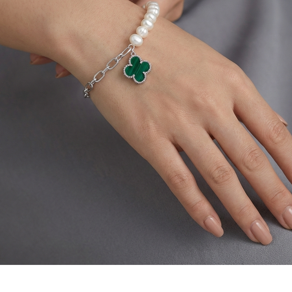 Pulsera Flor Inspirada Van C con Piedras Naturales Plata .925 con Baño de Rodio