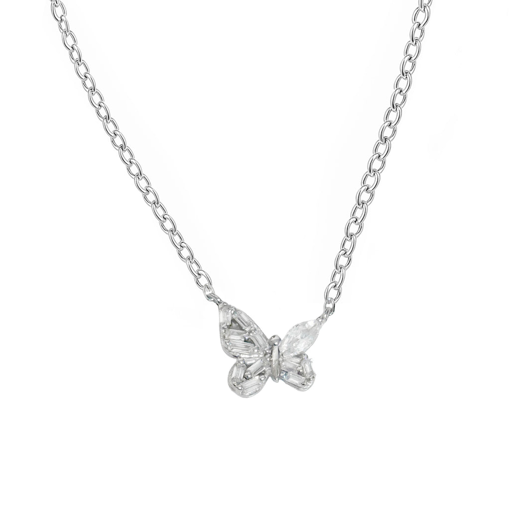Collar Mariposa con Circonias y Cadena Eslabones Plata .925 con Baño de Rodio