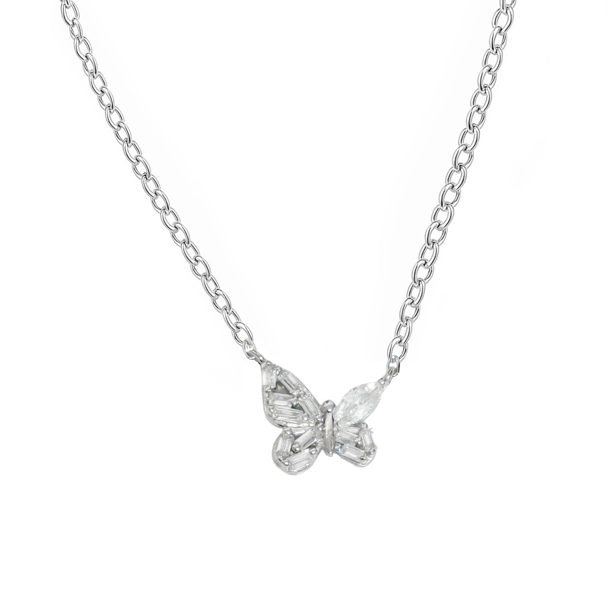 Collar Mariposa con Circonias y Cadena Eslabones Plata .925 con Baño de Rodio