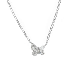Collar Mariposa con Circonias y Cadena Eslabones Plata .925 con Baño de Rodio