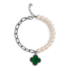 Pulsera Flor Inspirada Van C con Piedras Naturales Plata .925 con Rodio