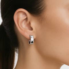 Arracada Inspirada Van C con Flores Esmaltada de 2cm Plata .925 con Rodio