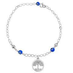Tobillera Dije Árbol de la vida con Ojo Turco Plata .925