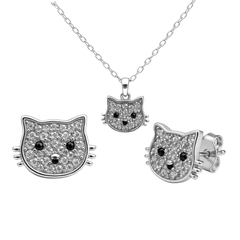 Juego Gato con Micro Circonias Plata .925 con Rodio