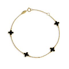 Pulsera Flor Inspirada Van C Onix Oro 10K