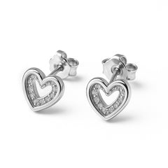 Broquel Silueta doble Corazón con Micro Circonias Plata .925 con Rodio