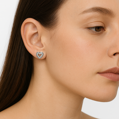 Broquel Silueta doble Corazón con Micro Circonias Plata .925 con Rodio