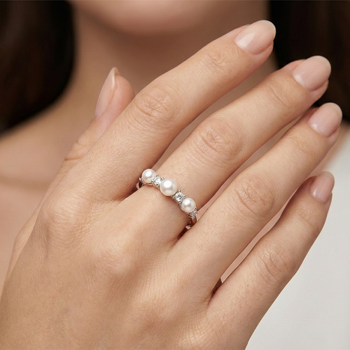 Anillo Perla Natural Plata .925 con Baño de Rodio