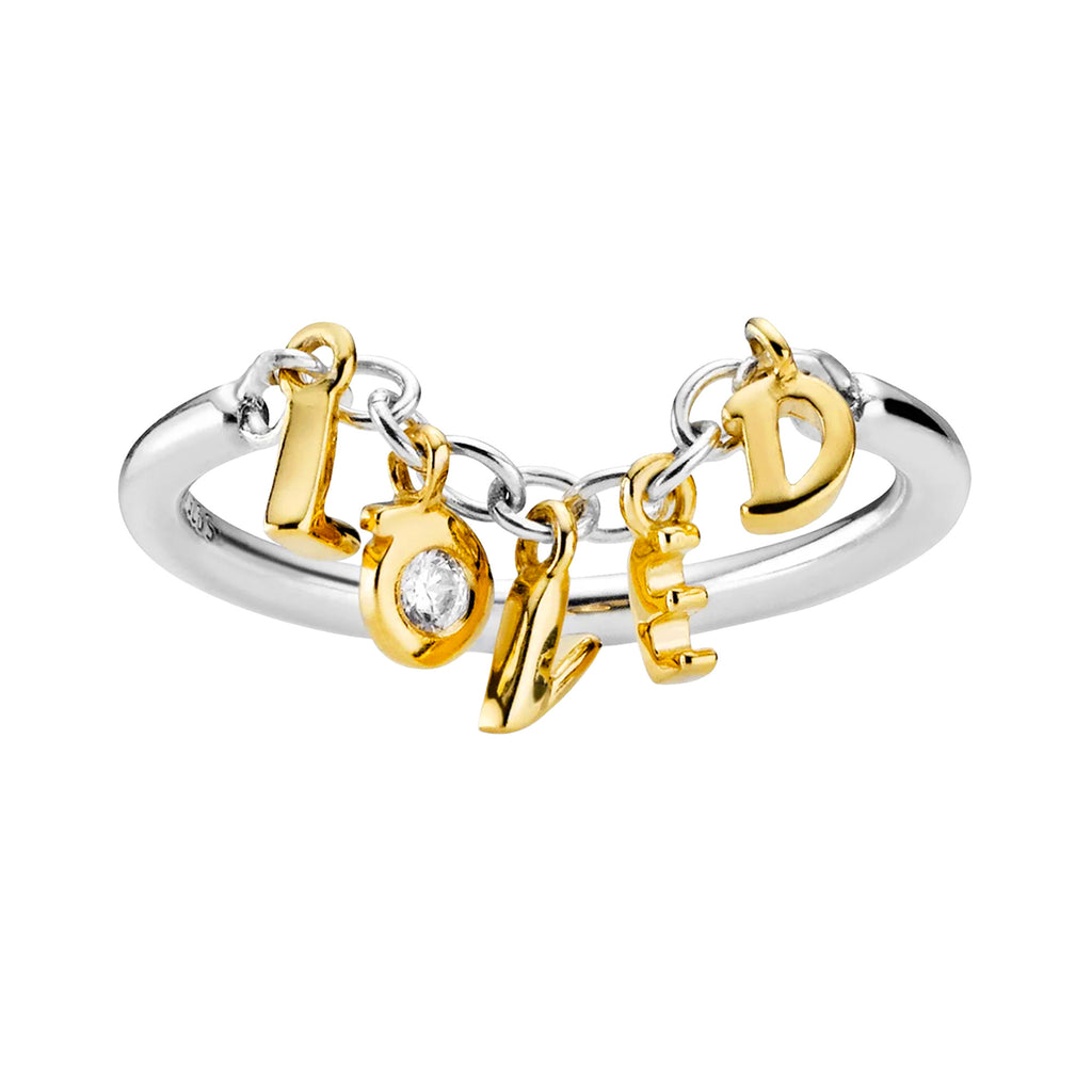 Anillo Inspirado Pan 1. 1 Letras LOVED con Baño de Oro 18 k, Plata .925