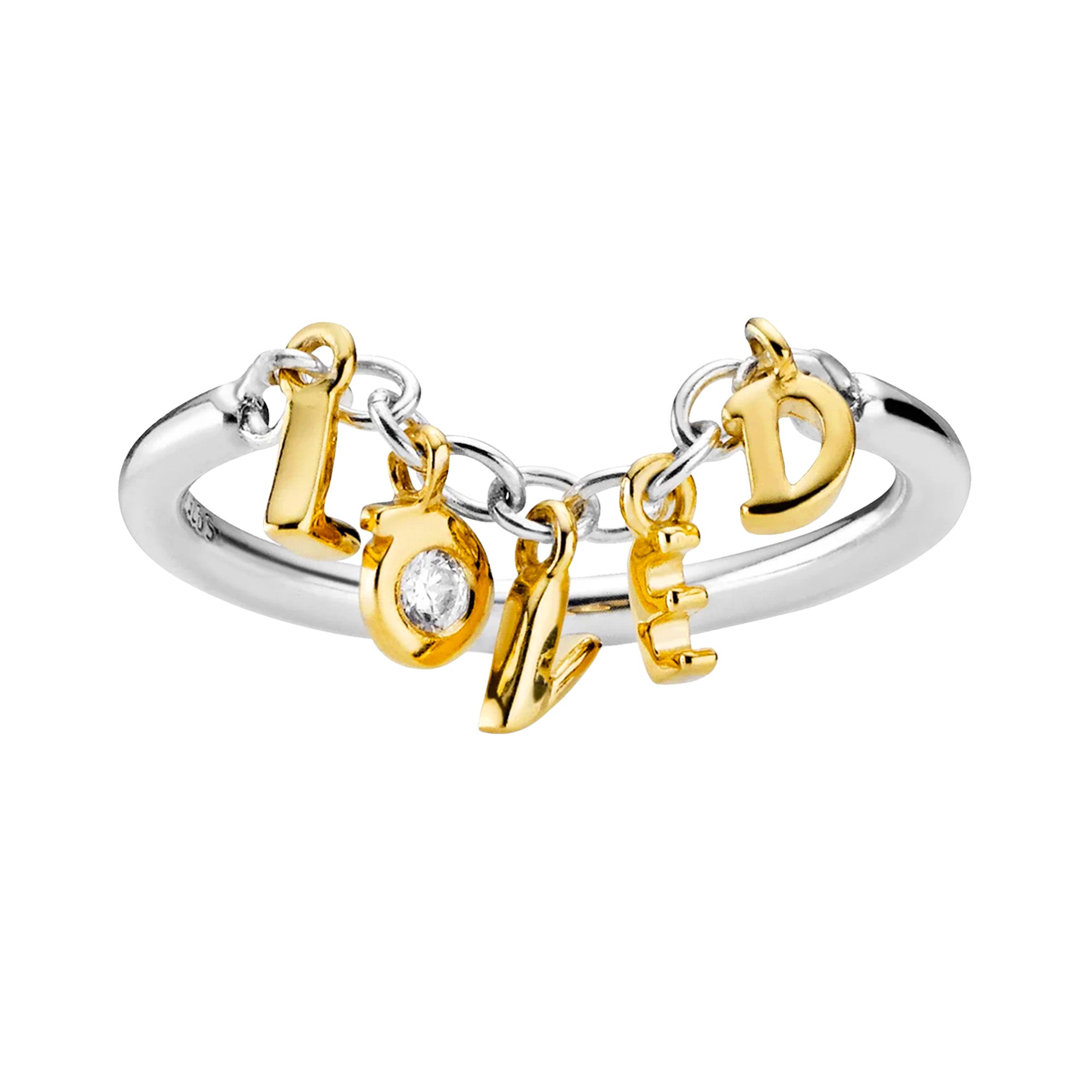 Anillo Inspirado Pan 1. 1 Letras LOVED con Baño de Oro 18 k, Plata .925