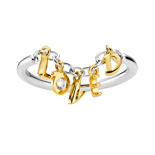 Anillo Inspirado Pan 1. 1 Letras LOVED con Baño de Oro 18 k, Plata .925