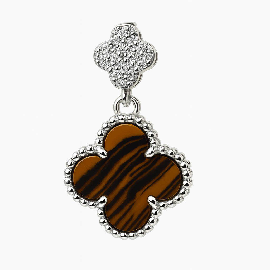 Dije Flor Inspirado Van C Grande Piedras Naturales con Micro Circonias Plata .925 con Baño de Rodio