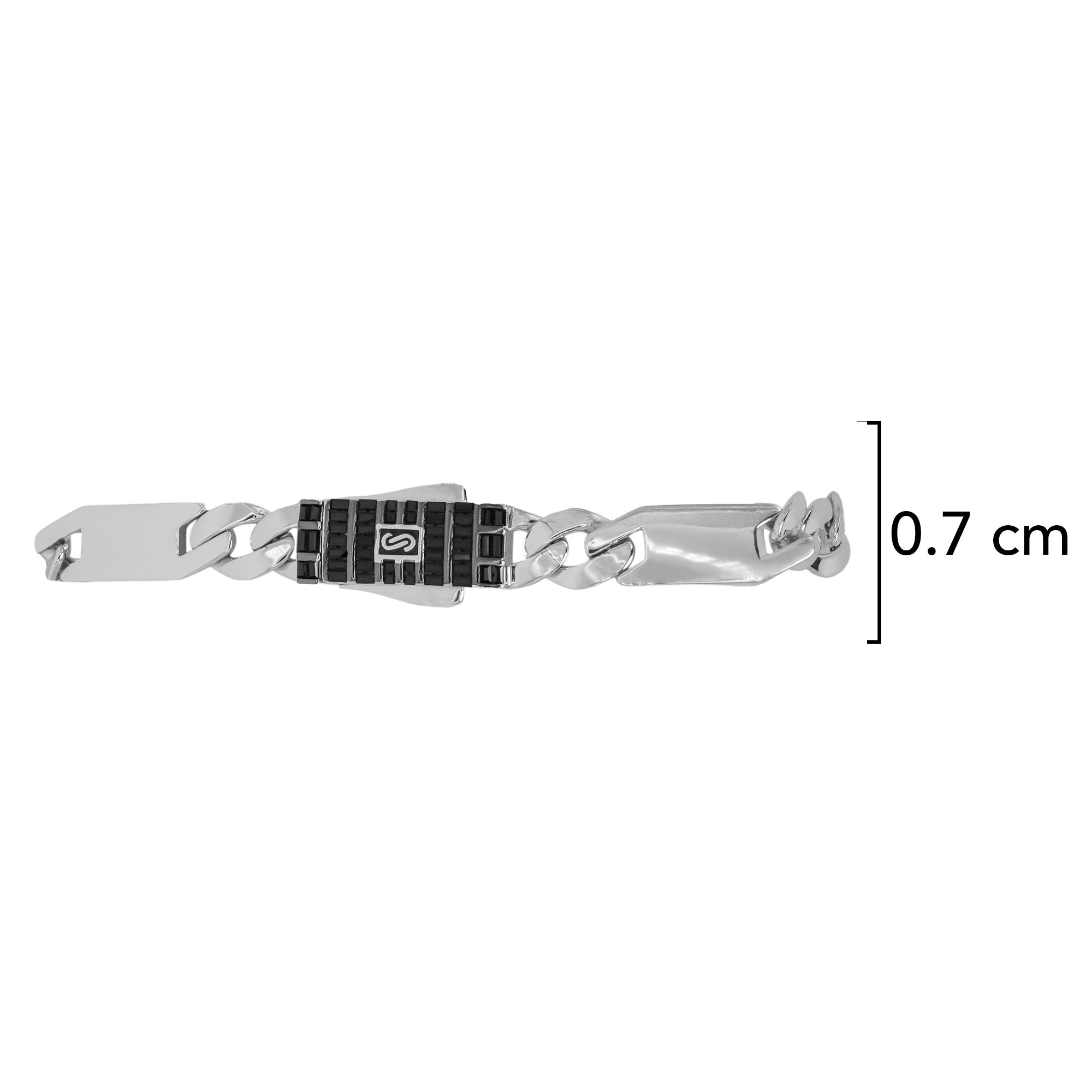 Pulso Inspirado Mónaco Macizo Cubano Liso 7mm y Placas Lisas Con Broche Circonias Negras Baguette  Plata .925 con Baño de Rodio