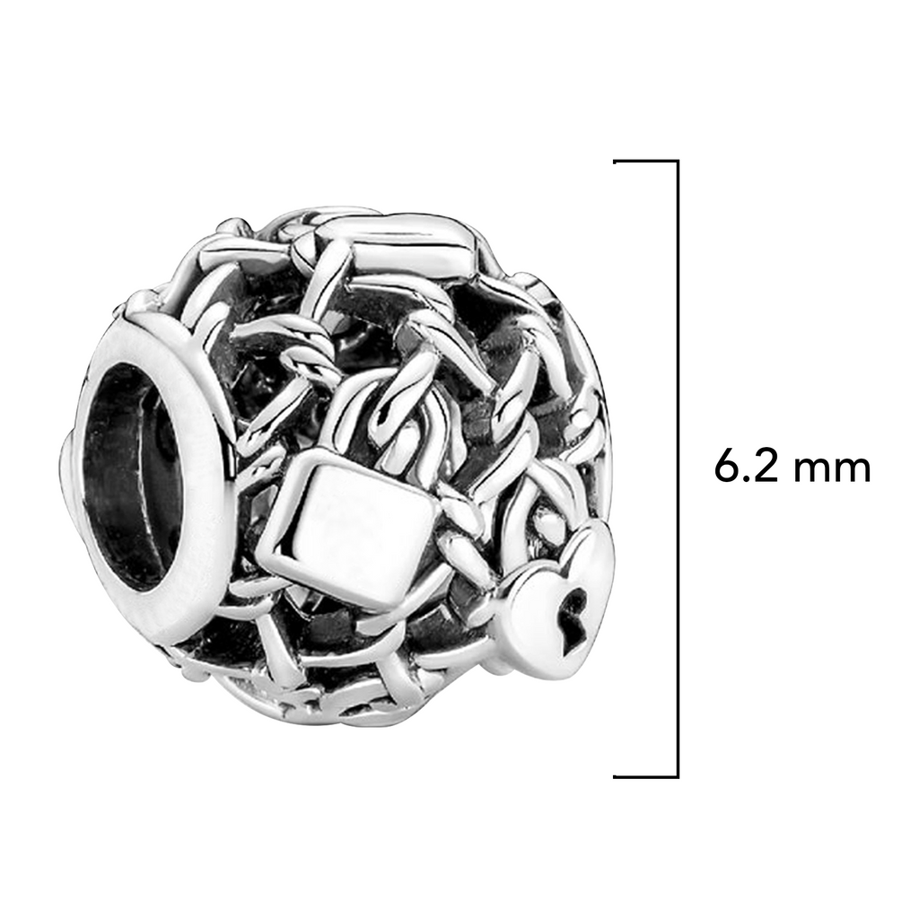 Charm Inspirado Pan 1:1 Esfera Corazón Con Candado Plata .925
