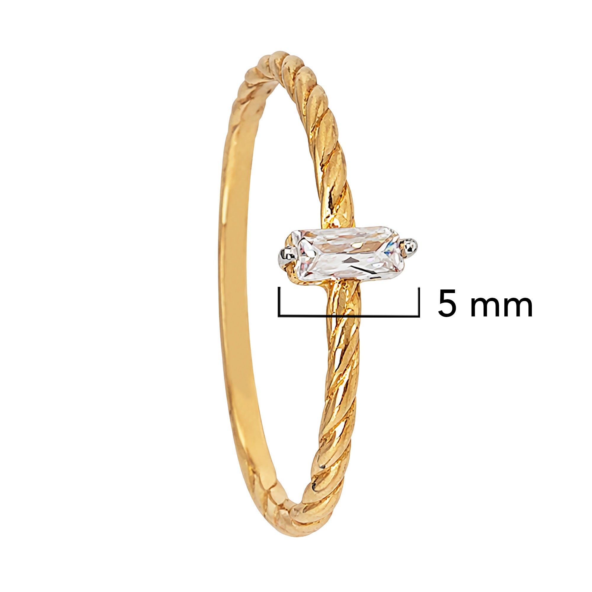 Anillo Solitario Circonia Rectangular Oro 10K