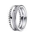 Anillo Inspirado Pan 1.1 Triple Banda, Lisa, Bolitas y Micro Circonias Plata .925