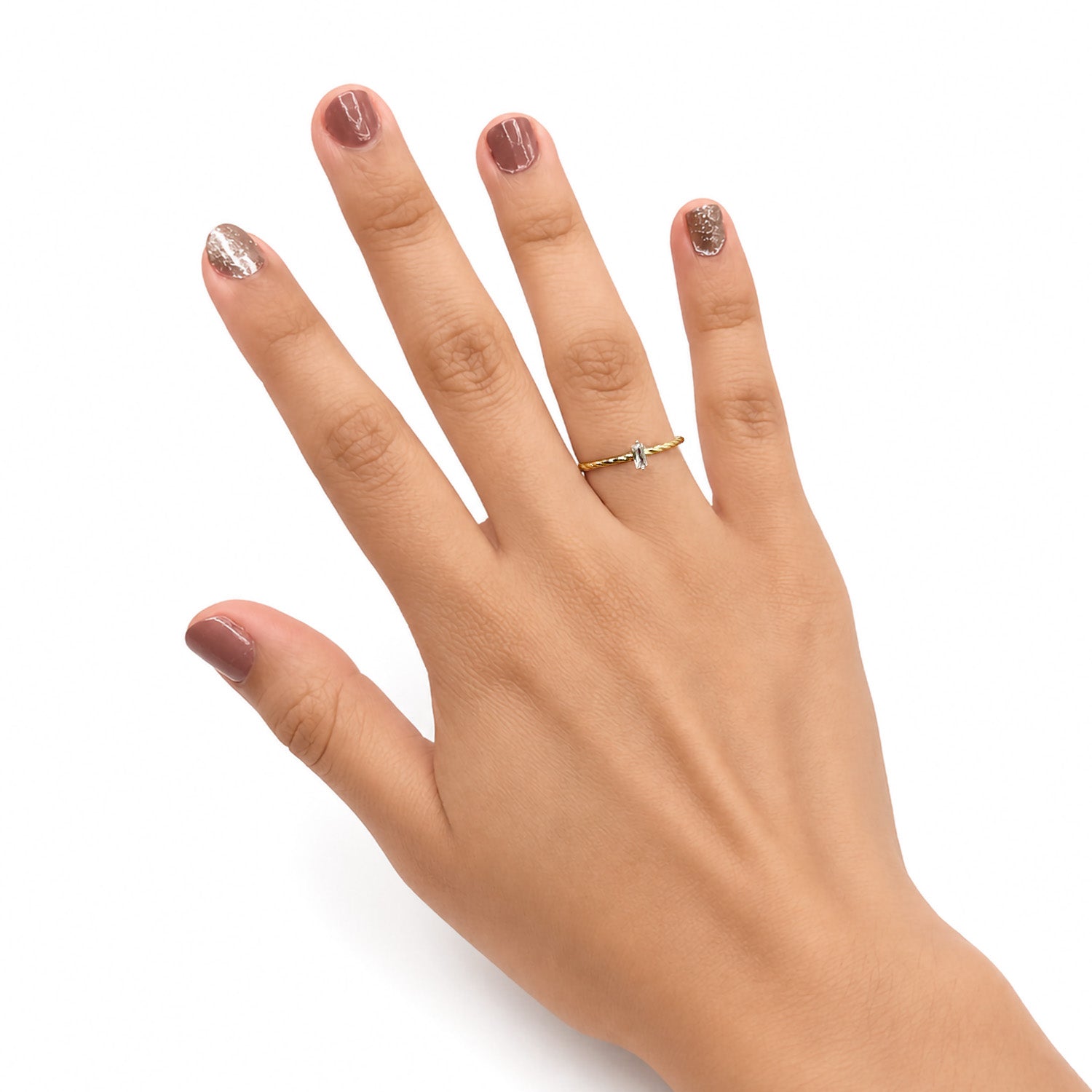Anillo Solitario Circonia Rectangular Oro 10K