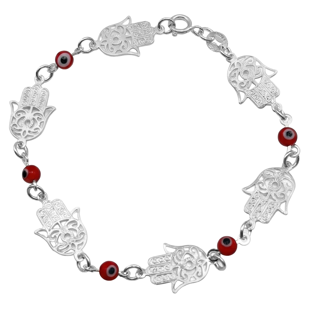 Pulsera Mano de Fatima con Ojo Turco Plata .925