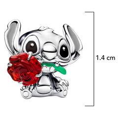 Charm Inspirado Pan 1:1 Stitch con Rosa, Plata .925