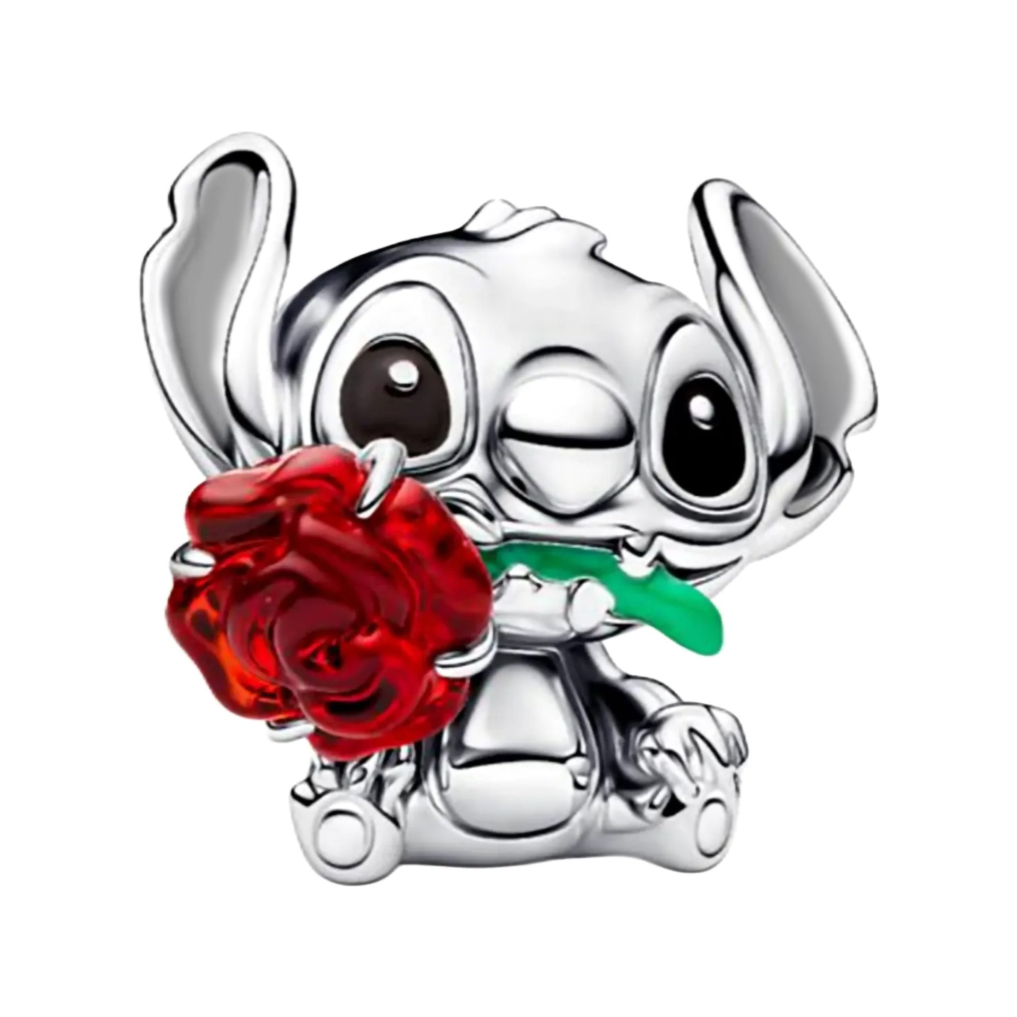 Charm Inspirado Pan 1:1 Stitch con Rosa, Plata .925
