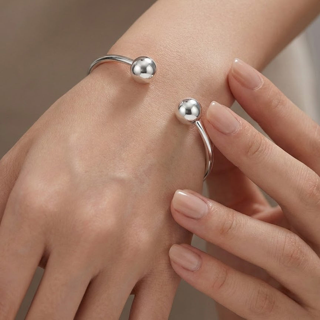 Brazalete Doble Bola Plata .925