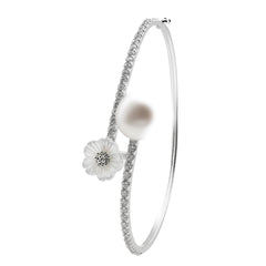 Brazalete Perla Natutral con Flor y Micro Circonias Plata .925