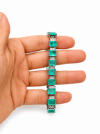 Pulsera Turmalina Verde Claro Rectángulos con Circonias Blancas 7mm de ancho, Plata .925 con Baño de Rodio