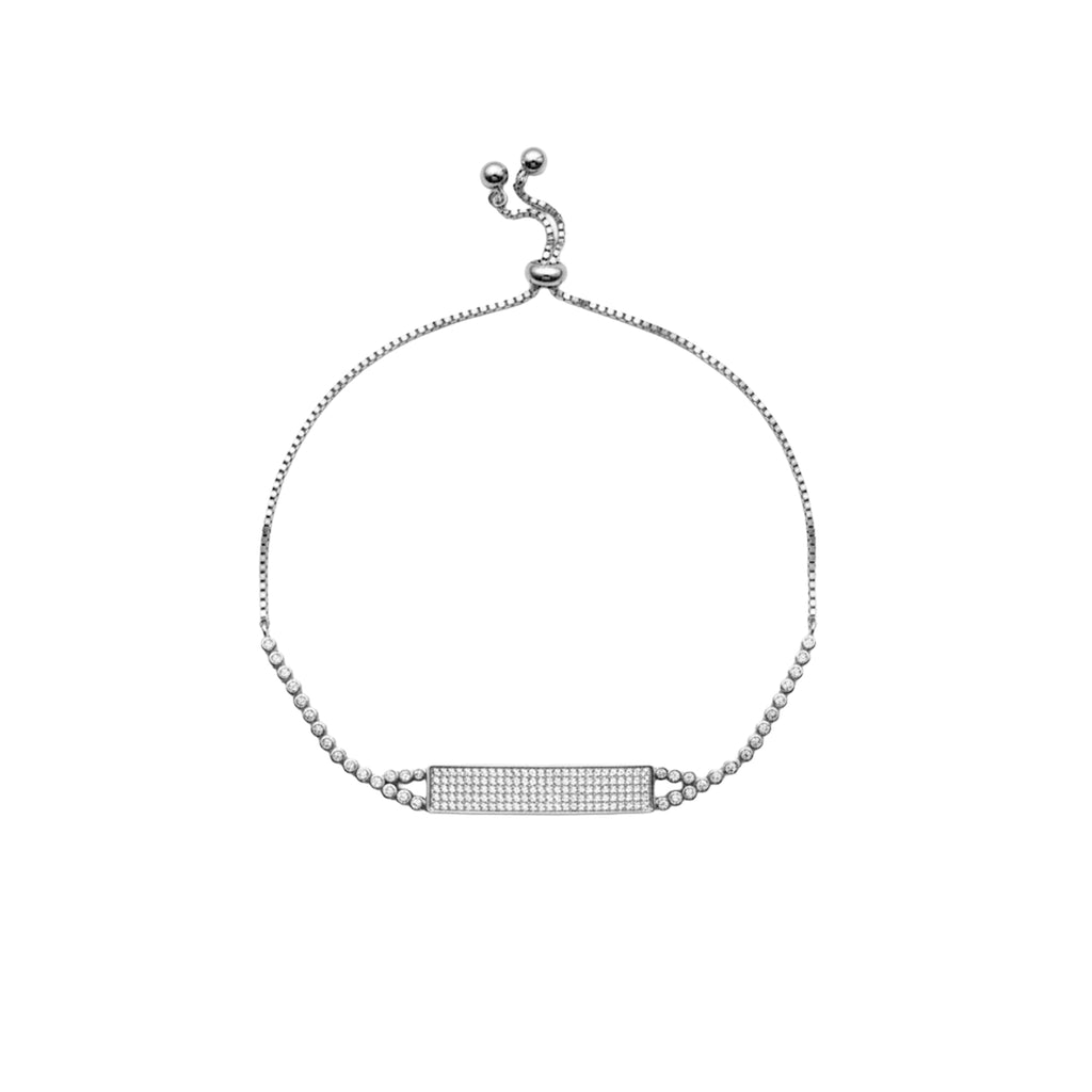 Pulsera con Placa de Micro Circonias Ajustable Plata .925 con Baño de Rodio