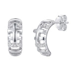 Arracada Cruz Lisa con Micro Circonias Plata .925 con Baño de Rodio