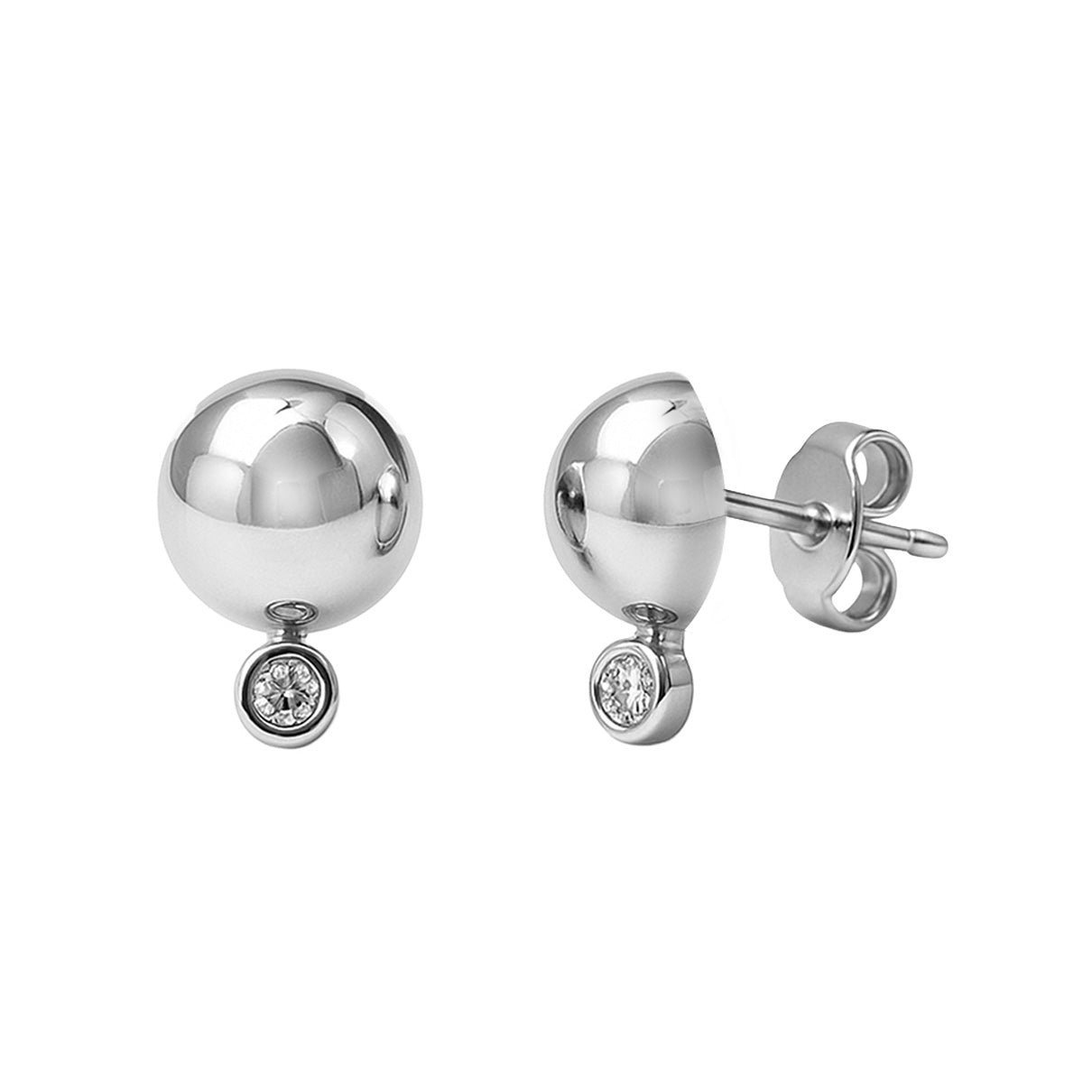 Broquel Media Bola #8 con Circonia Plata .925 con Rodio