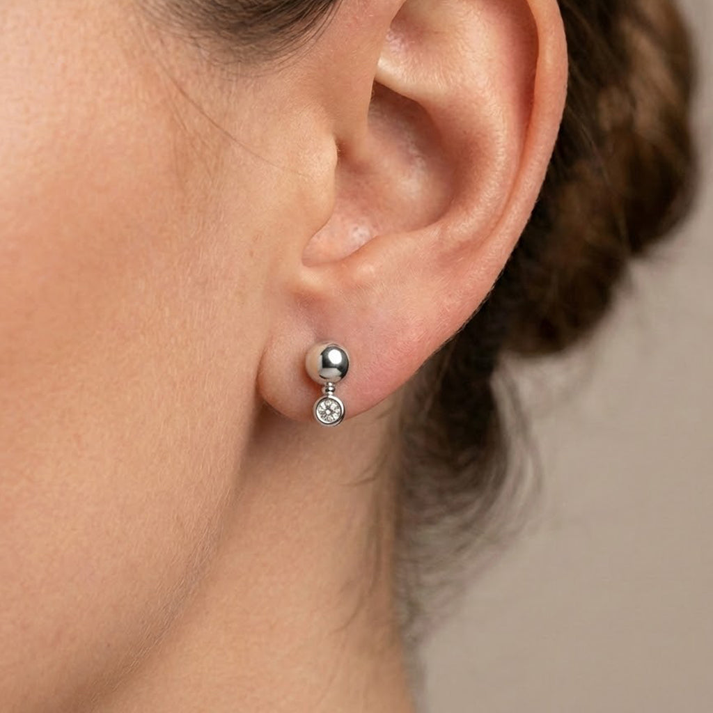 Broquel Media Bola #8 con Circonia Plata .925 con Rodio