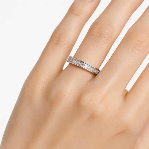 Anillo Churumbela Circonias Baguette Plata .925 con Baño de Rodio