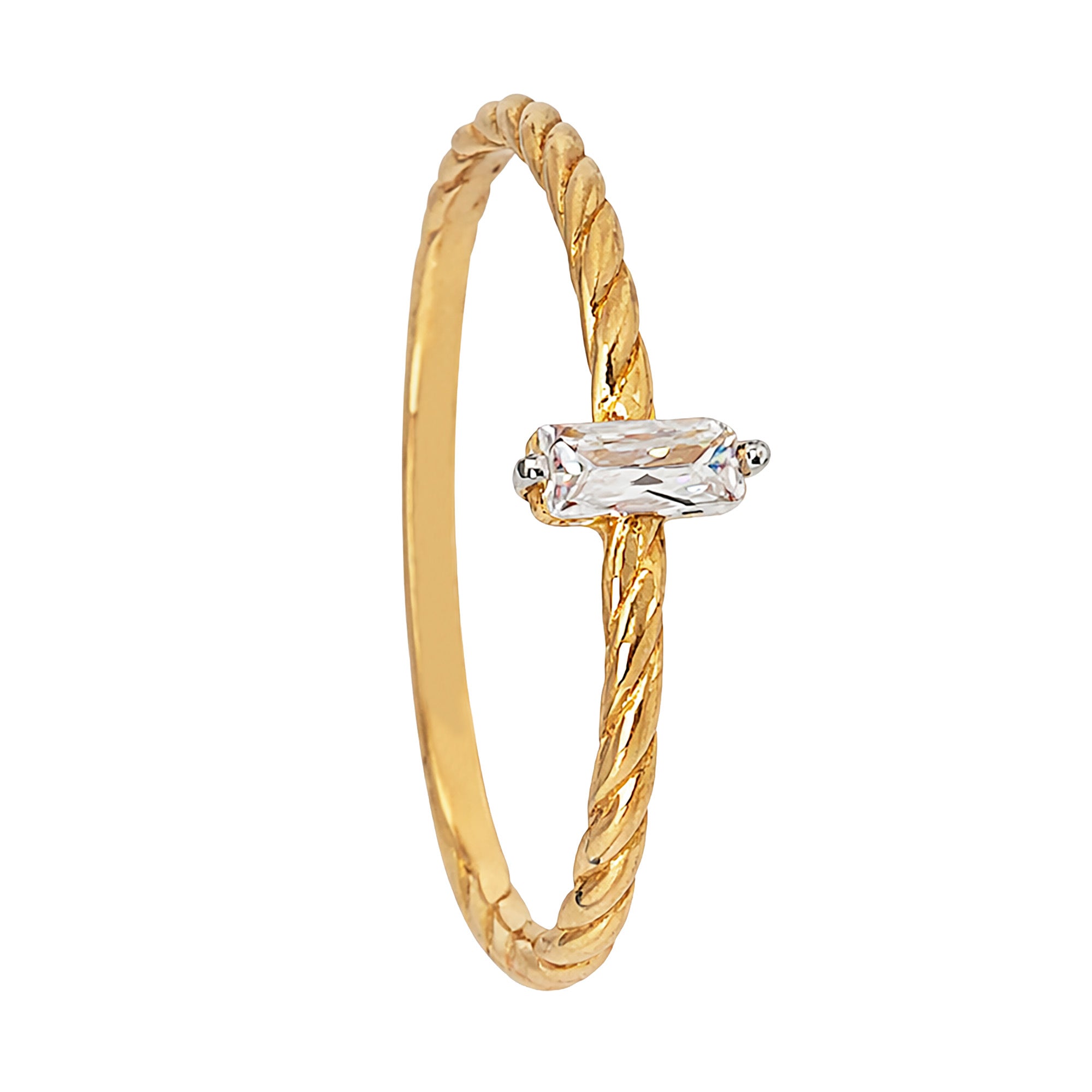 Anillo Solitario Circonia Rectangular Oro 10K