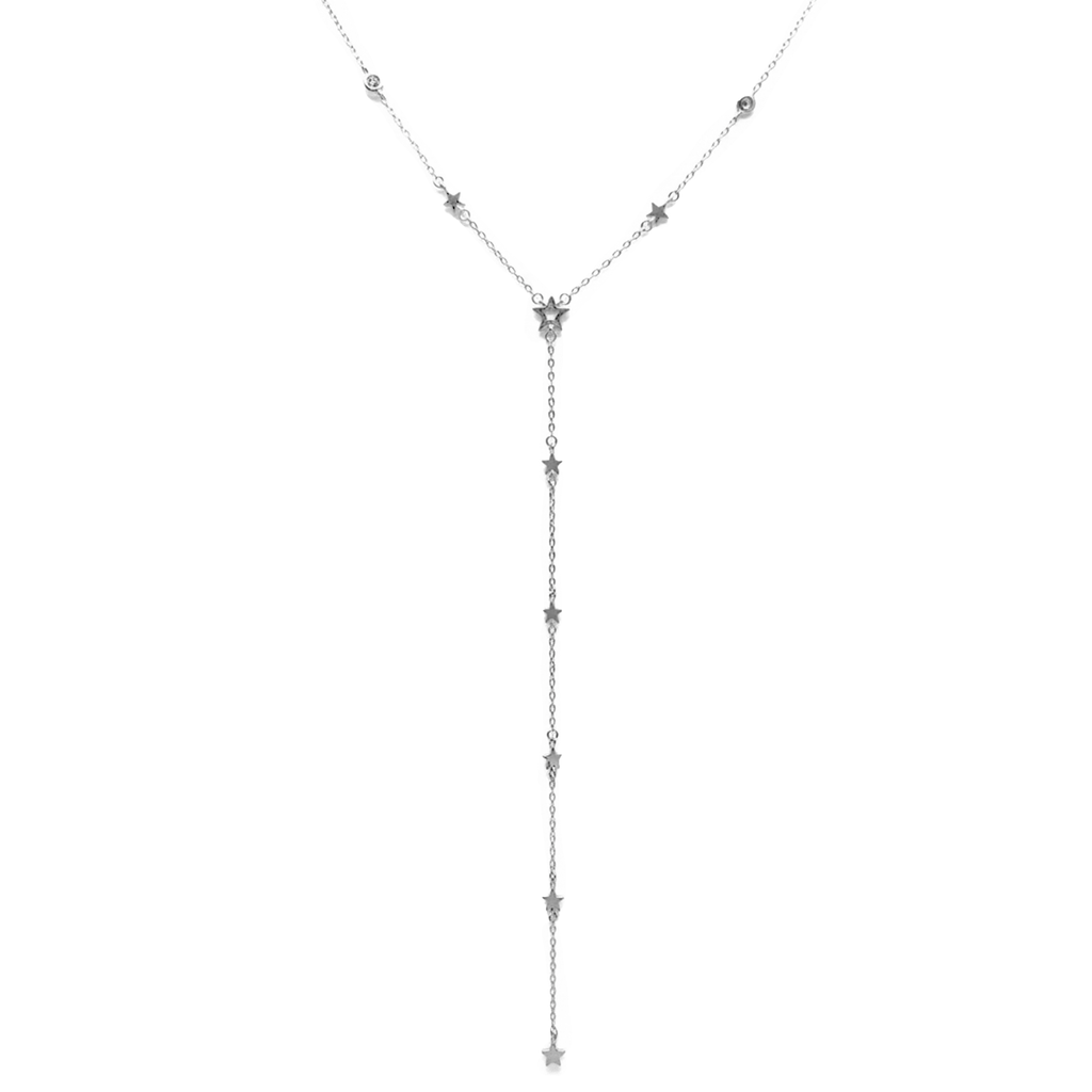 Collar Corbatero Estrellas y Circonias Plata .925 con Baño de Rodio