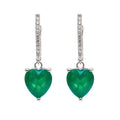 Arracadas Huggies Turmalina Corazón Grande Colgante con Circonias Blancas ,Medida 2.7cm, Plata .925 con Baño de Rodio