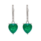 Arracadas Huggies Turmalina Corazón Grande Colgante con Circonias Blancas ,Medida 2.7cm, Plata .925 con Baño de Rodio