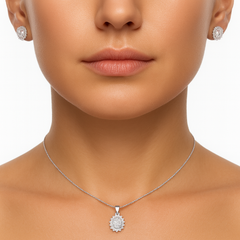 Juego Circonias en Forma de Flor con Micro Circonias Plata .925 con Rodio