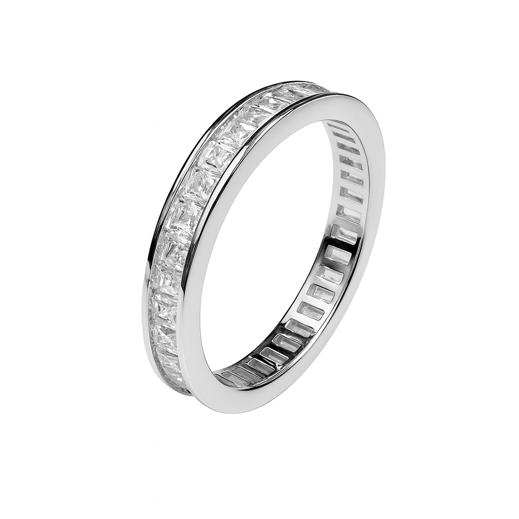 Anillo Churumbela Circonias Baguette Plata .925 Con Baño De Rodio