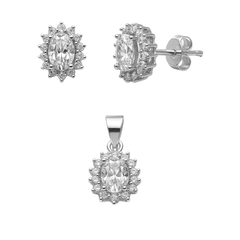 Juego Circonias en Forma de Flor con Micro Circonias Plata .925 con Rodio